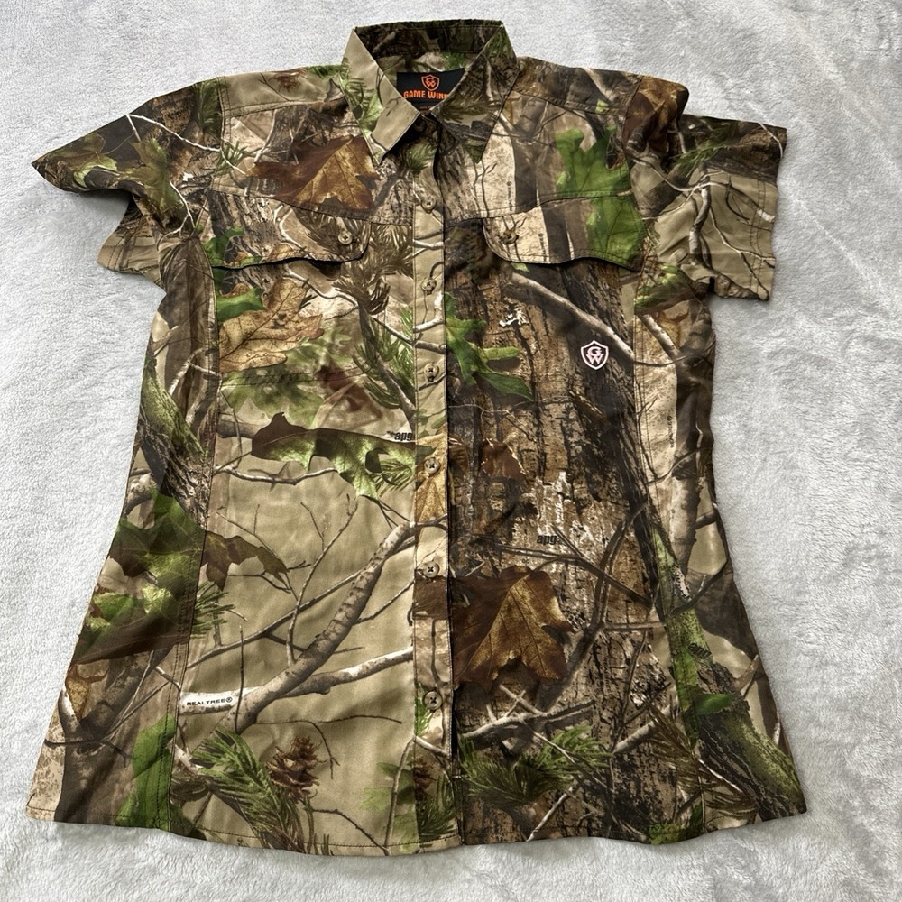 Game Winner RealTree CAMO Shirt Womens Large Short Sleeve Button Up Lightweight